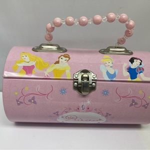 Disney Princess Beaded Pink Tin Tote Purse Case Snow White Cinderella Belle